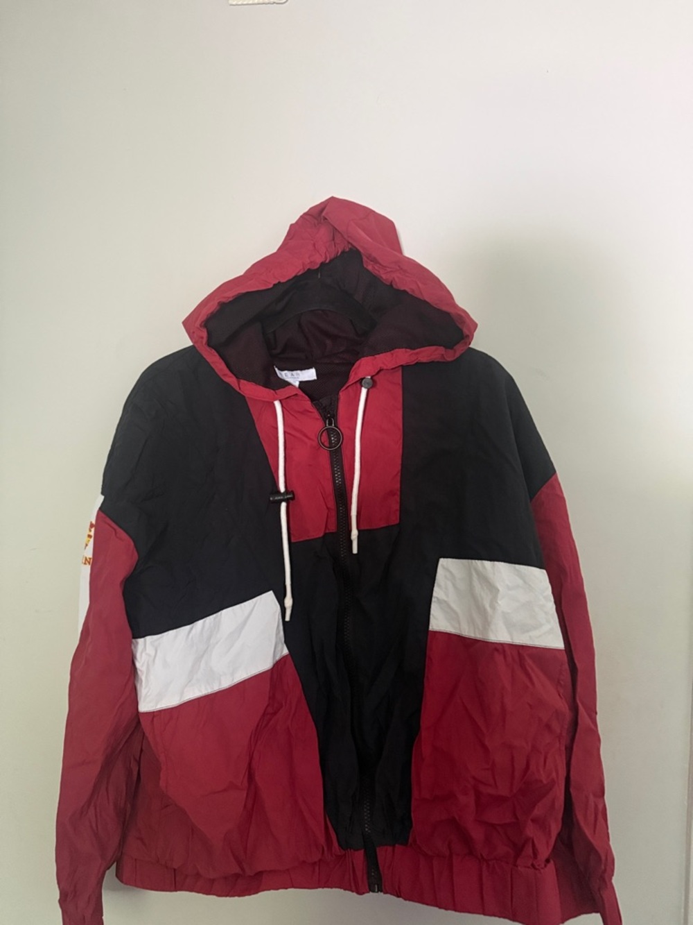 Men's Colorblock Hooded Windbreaker Jacket - Red, Black & White USC FIGHT ON